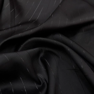 Атлас Армани черного цвета с люрексовой продольной нитью. Атлас изумительного качества, струящийся, с матовым переливом как у натурального шёлка и с бархатистой изнанкой. Идеален для пошива вечерней рубашки, блузы, топа или платья.